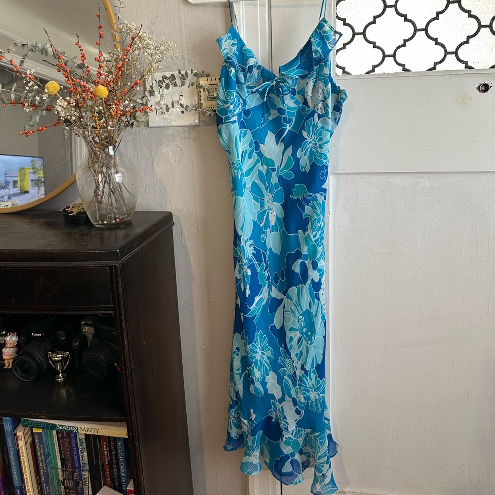 Express Vintage Blue Floral Strappy Dress